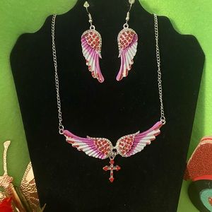 New Gorgeous 22” Winged Cross Necklace and Earrings Set!(#787)